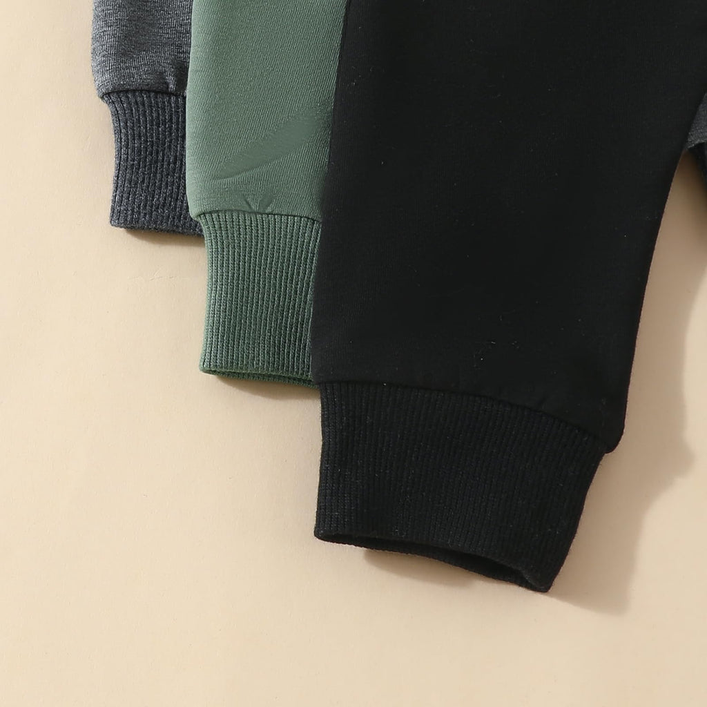Sejardin Toddler Baby Boy Girl Pants 3 Pack Solid Color Elastic Waist Jogger Sweatpants Newborn Infant Casual Bottoms (Black Green Dark Gray, 18-24 Months)
