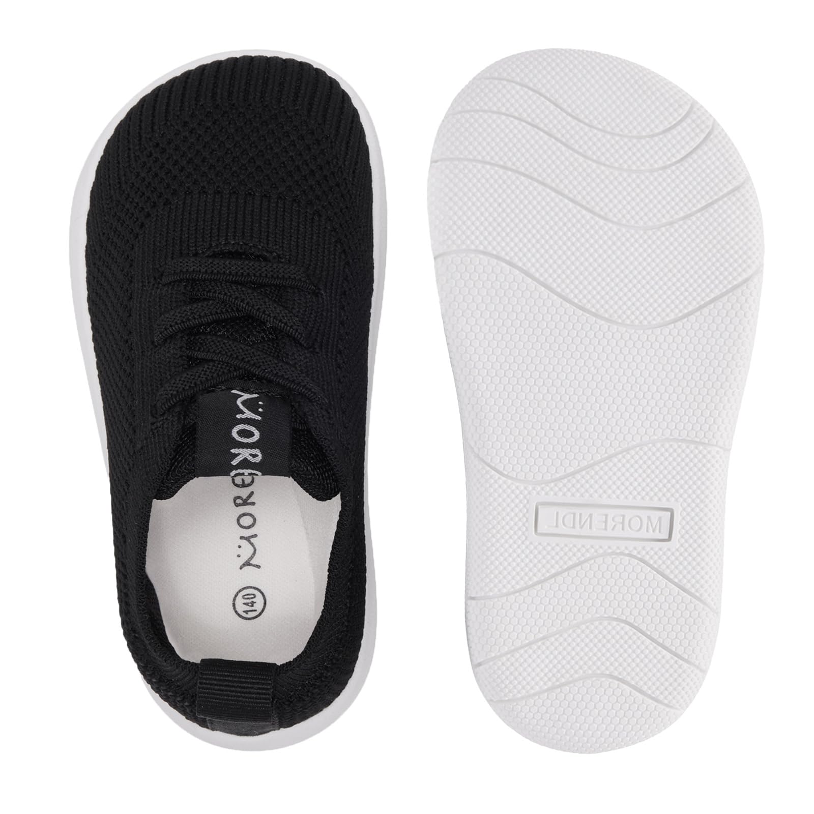 MORENDL Toddler Boy Shoes Baby First Wide Toe Barefoot Walking Shoes Girls Non-Slip Slip On Tennis Sneakers Black 9-12 Months