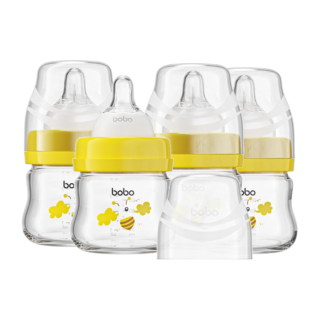 YOHKOH Glass Baby Bottles with Slow Flow Nipple, Newborn Anti-Colic Baby Bottles for 0+ Months, Wide Neck Feeding Bottle, Clear (Multicolour, 2.7oz (Pack of 2))