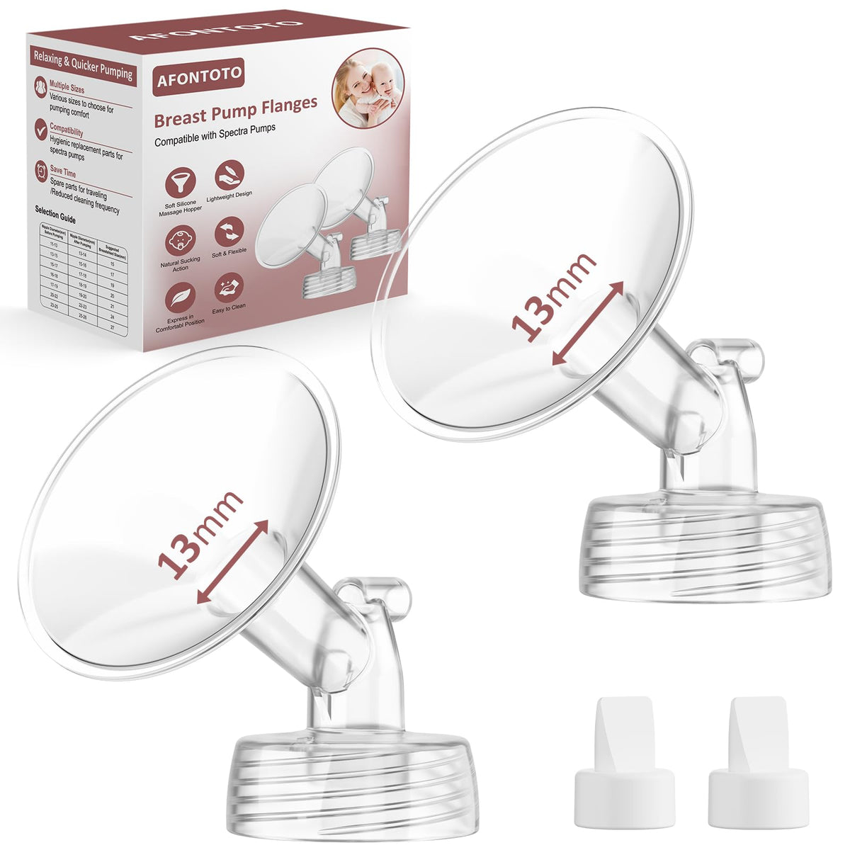 21mm Flanges Compatible with Spectra S2 S1 9 Plus Synergy Gold Breastpump, Not Original Spectra Replacement Pump Parts, Wide Mouth Flange Accessories for Elastic Nipples Work with Backflow Protector