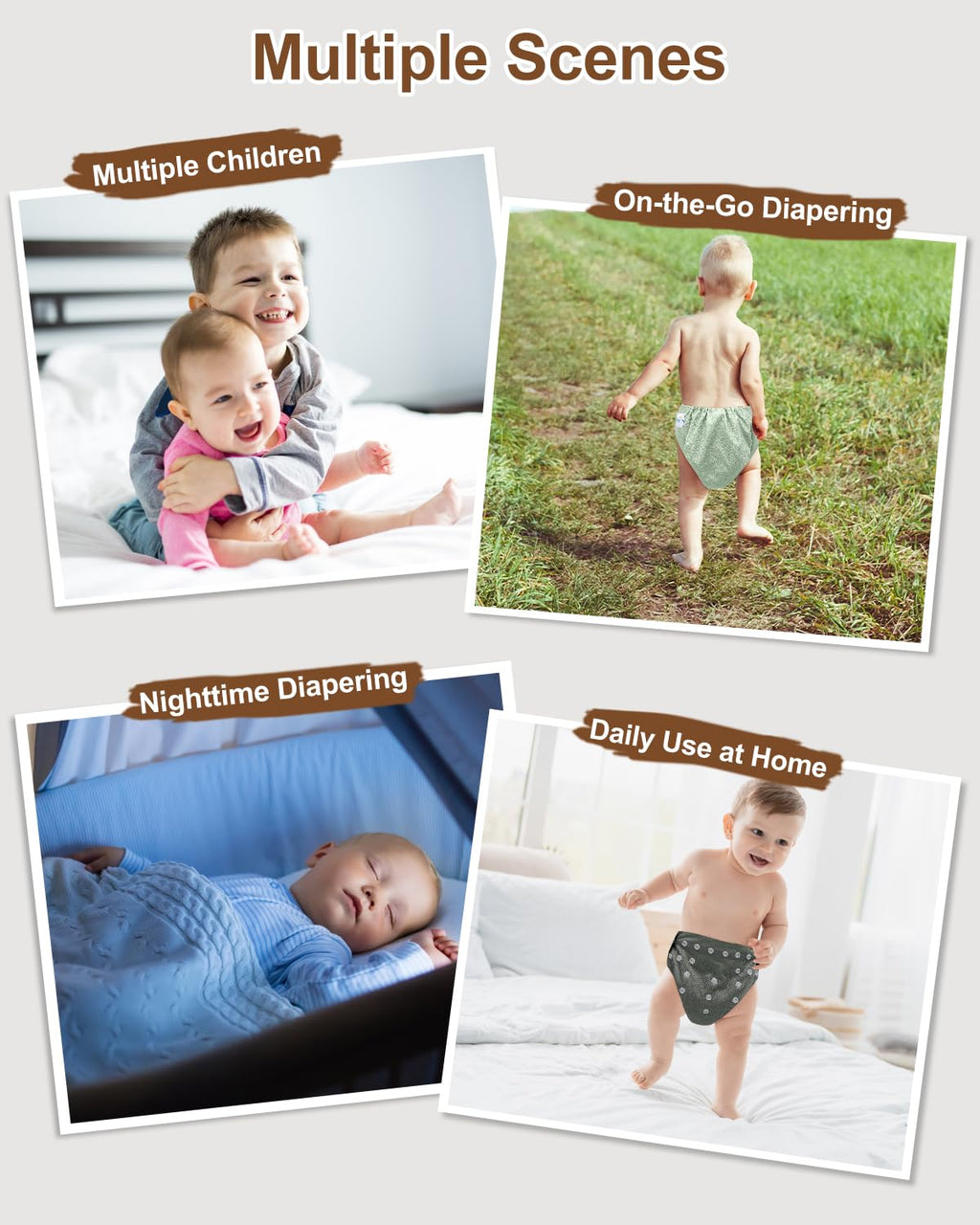 babygoal Reusable Charcoal Cloth Diapers with Double Gussets, 6 Pack Washable Baby Pocket Diapers with 6pcs Charcoal Inserts and Wet Dry Bag(Solid Color)