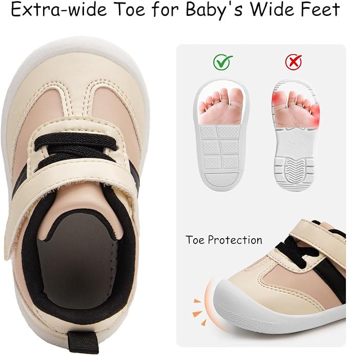 Baby Shoes Boys Girls Barefoot Wide Toe Box Zero Drop First Walkers PU Leather Nonslip Toddler Sneakers for 6-24 Months Infant Walking,Running,Crawling