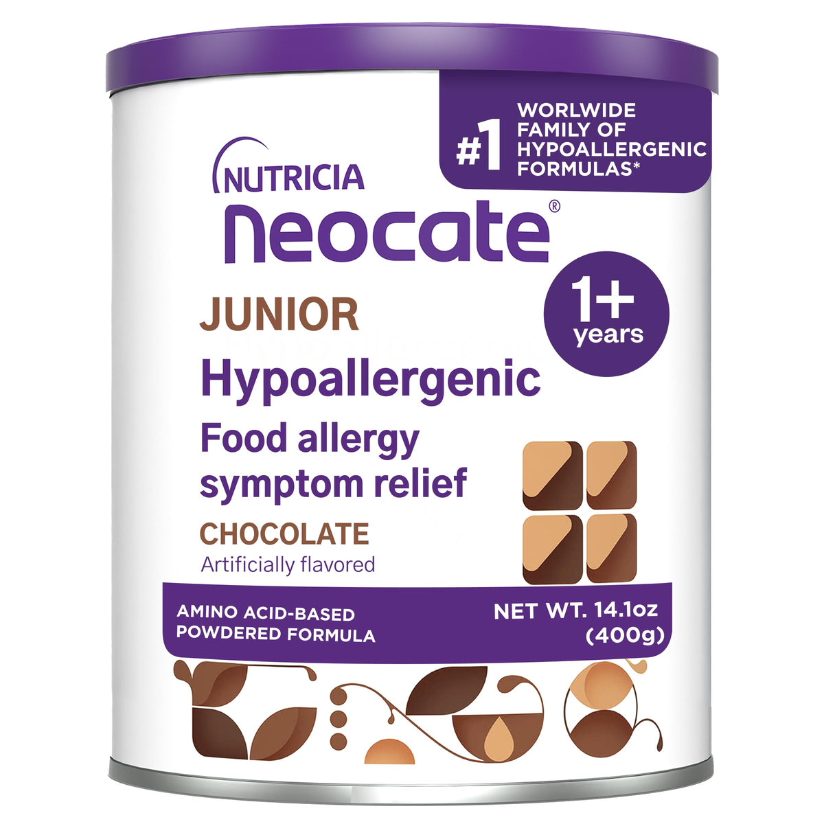 Neocate Junior - 1+ years - Hypoallergenic Toddler Formula for Food Allergy Relief - Nutritionally Complete Dairy Free Formula - Chocolate, 14.1 oz (4-Pack)