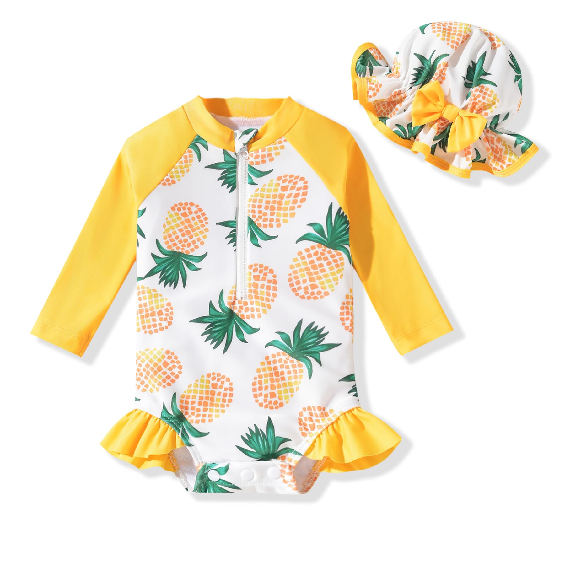Aalizzwell 18-24 Months Baby Girls One Piece Long Sleeve Swimsuit Pineapple Bathing Suit Zip Up Swimwear Beach Wear Fruit