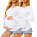 MIRAZEN 2 Pack Maternity Shirts Long Sleeve Crew Neck, White/White, S