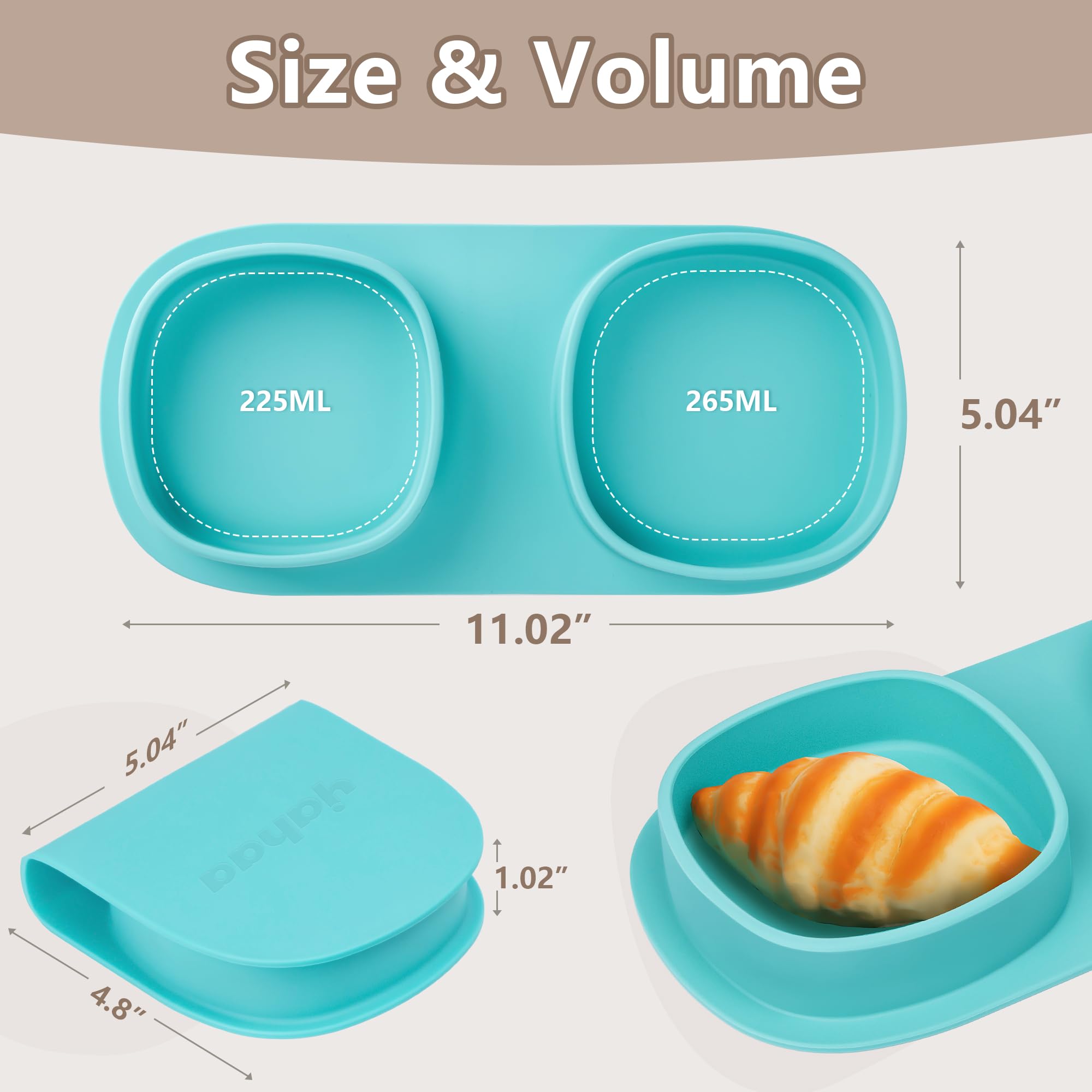 yahaa Silicone Baby Foldable Dinner Plates with Forks and Spoons, Aqua