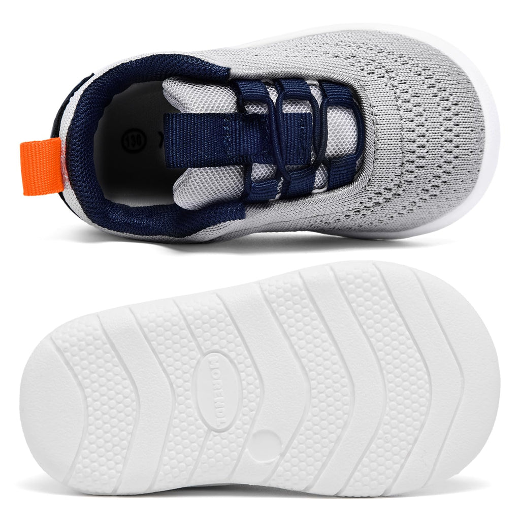 MORENDL Toddler Sneakers Baby Slip On Walking Shoes Non-Slip Breathable Boys & Girls Running Shoes Infant Tennis Shoes Grey Navy Size 8