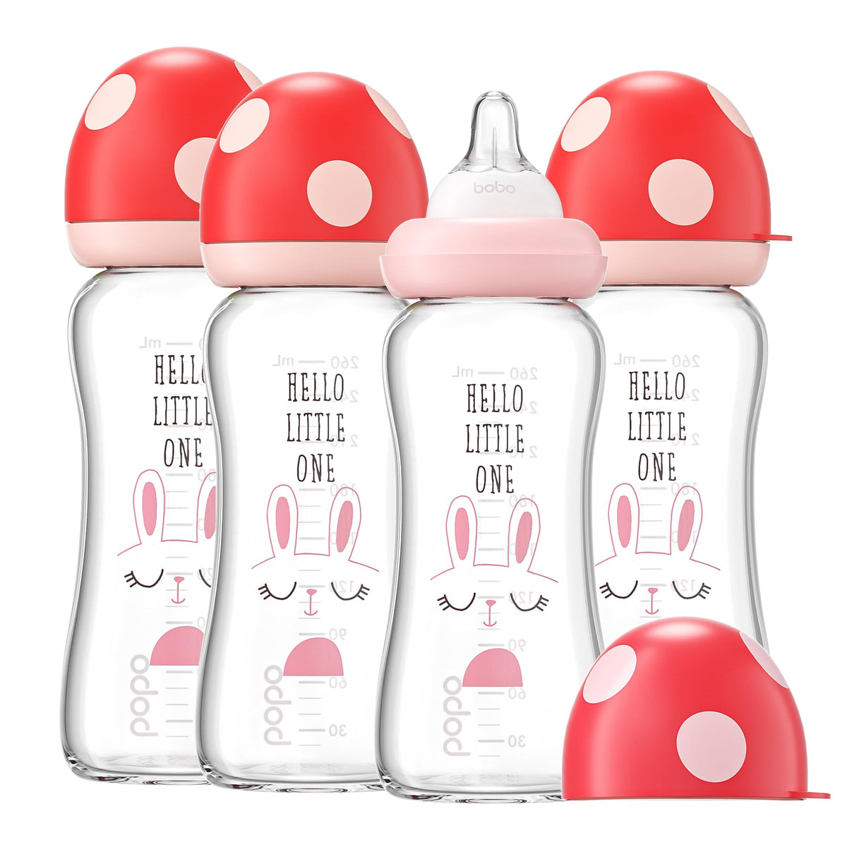 YOHKOH Natural Glass Baby Bottles, 8.8oz Red-A 4‑Pack