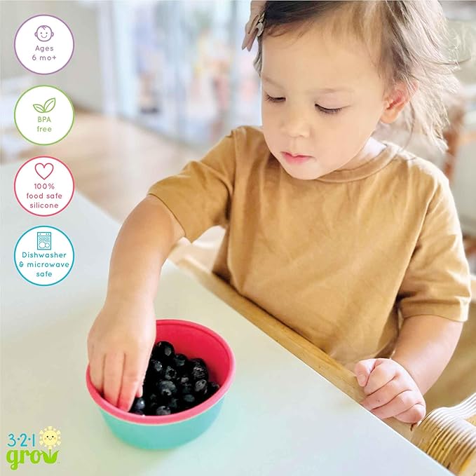Silicone Easy Scoop & Hold Bowl Set – Adaptive Baby & Toddler Feeding Bowls with Clip-On Rim and Handle – Helps Build Independence & Coordination – 2 Pack – Dishwasher Safe (Midnight)
