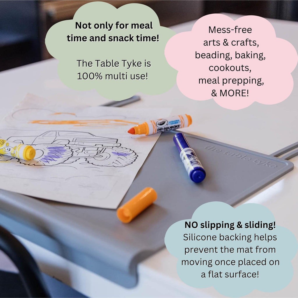 The Table Tyke Silicone Suction Placemat | Teething Edge Bumper/Spill Stopper | Dishwasher Safe, Travel Ready, Fits Highchairs | Suction Cup Activity Mat for Babies & Toddlers | BPA Free (Ballet Pink)