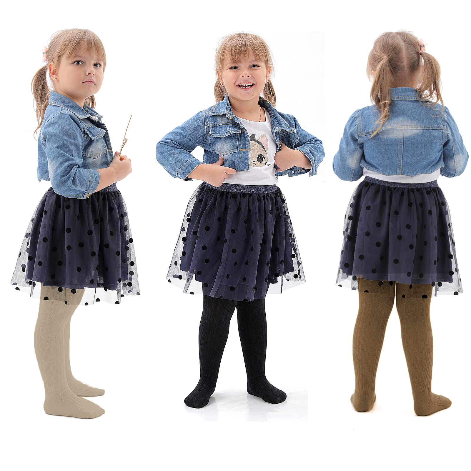 EPEIUS Baby Tights Infant Girls Cable Knit Tights Solid Cotton Stockings Seamless Footed Leggings Pantyhose 3-6 Months,Black/Brown/Khiki/Light Grey/White (Pack of 5)