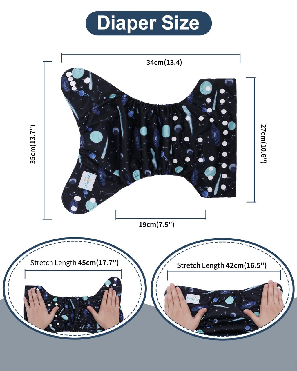babygoal Reusable Charcoal Cloth Diapers with Double Gussets, 3 Pack Washable Baby Pocket Diapers with 3pcs Charcoal Inserts and Wet Dry Bag(Space,Moon,Star,Rocket)