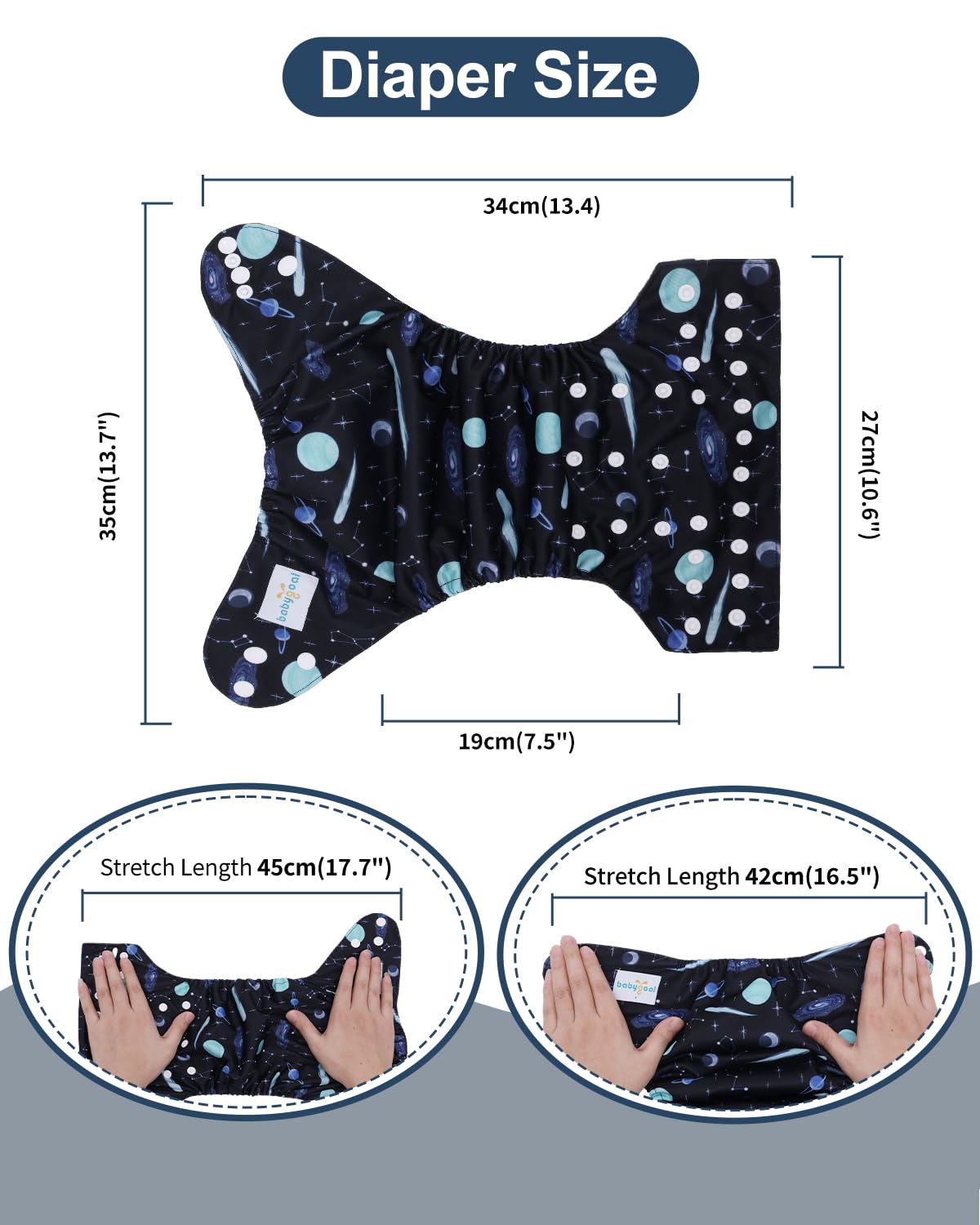 babygoal Reusable Charcoal Cloth Diapers with Double Gussets, 3 Pack Washable Baby Pocket Diapers with 3pcs Charcoal Inserts and Wet Dry Bag(Space,Moon,Star,Rocket)
