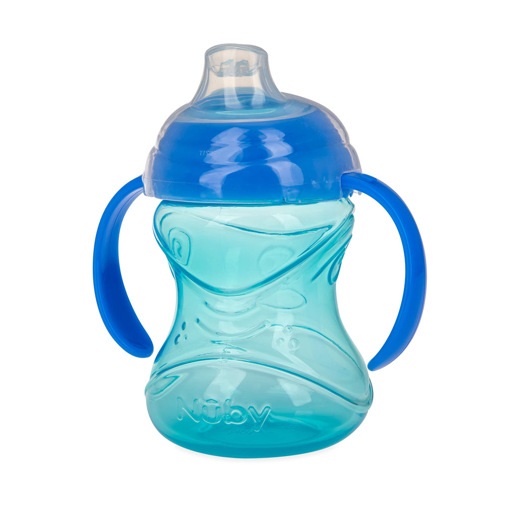 Nuby Clik-It Grip N' Sip Soft Spout No-Spill Training Sippy Cup with Handles - (3-Pack) 10 oz - 4+ Months - Blue/Green/Red