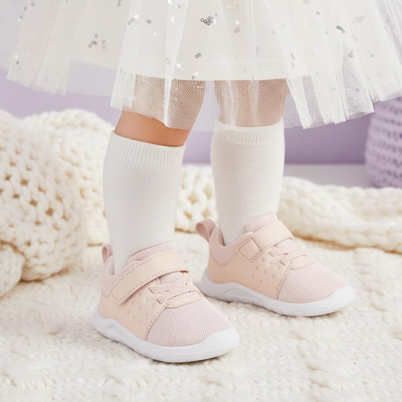 MORENDL Toddler Baby Shoes 0-4 Years Boy Girl Lightweight Breathable Non-Slip Sports Sneakers Running Walking Tennis Barefoot Shoes Pale Pink 18-24Months
