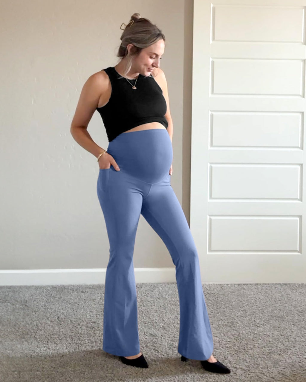 G4Free Maternity Lounge Pants Pregnancy Yoga,Denim Blue,L,Regular