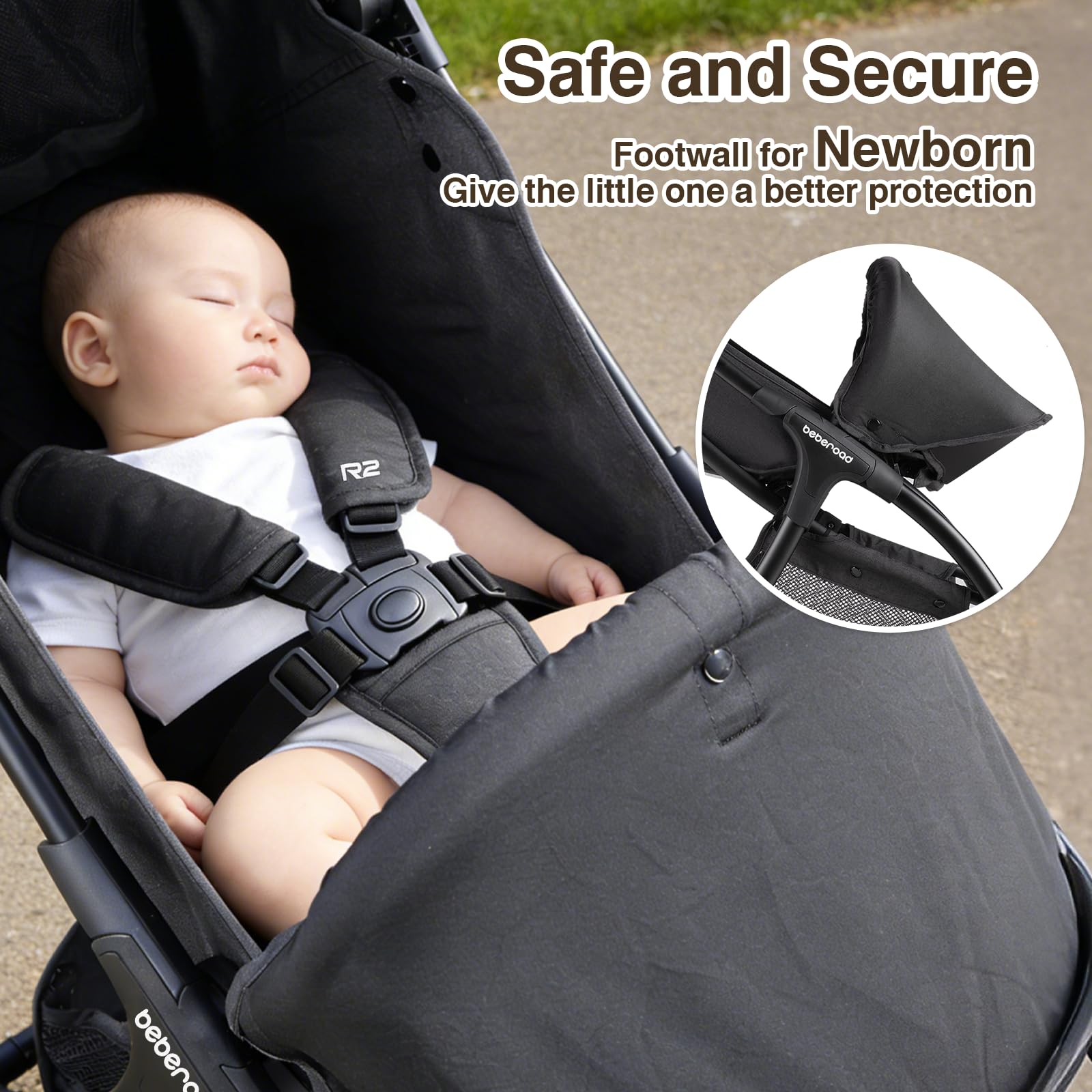 Beberoad Love R2 Travel Stroller for Airplane Small Compact Stroller Lightweight Baby Stroller, Foldable Infant Toddler Stroller with Cup Holder, Rain Cover and UPF 50+ Waterproof Canopy, Black