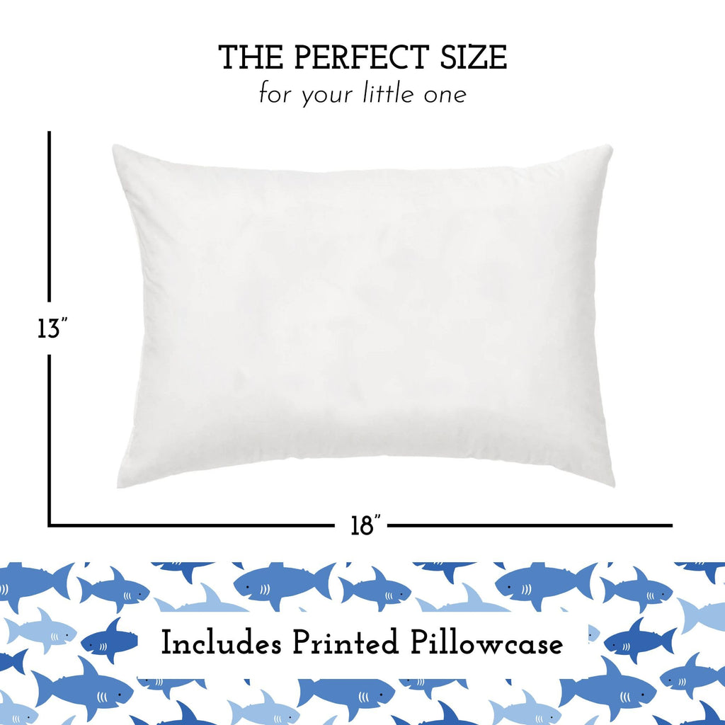 Little Sleepy Head Toddler Pillow with Cotton Pillowcase – 13x18 Kids Pillow for Ages 2–5 – Soft Hypoallergenic Toddler Bed Pillow for Travel, Daycare & Preschool - (Fintastic Friends)