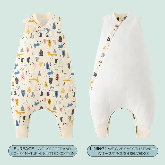 Duomiaomiao 2.5 TOG Toddler Sleep Sack 6-12 Months 100% Cotton Winter Side Open Zipper Baby Sleep Sack with Feet, Warm Toddler Wearable Blanket