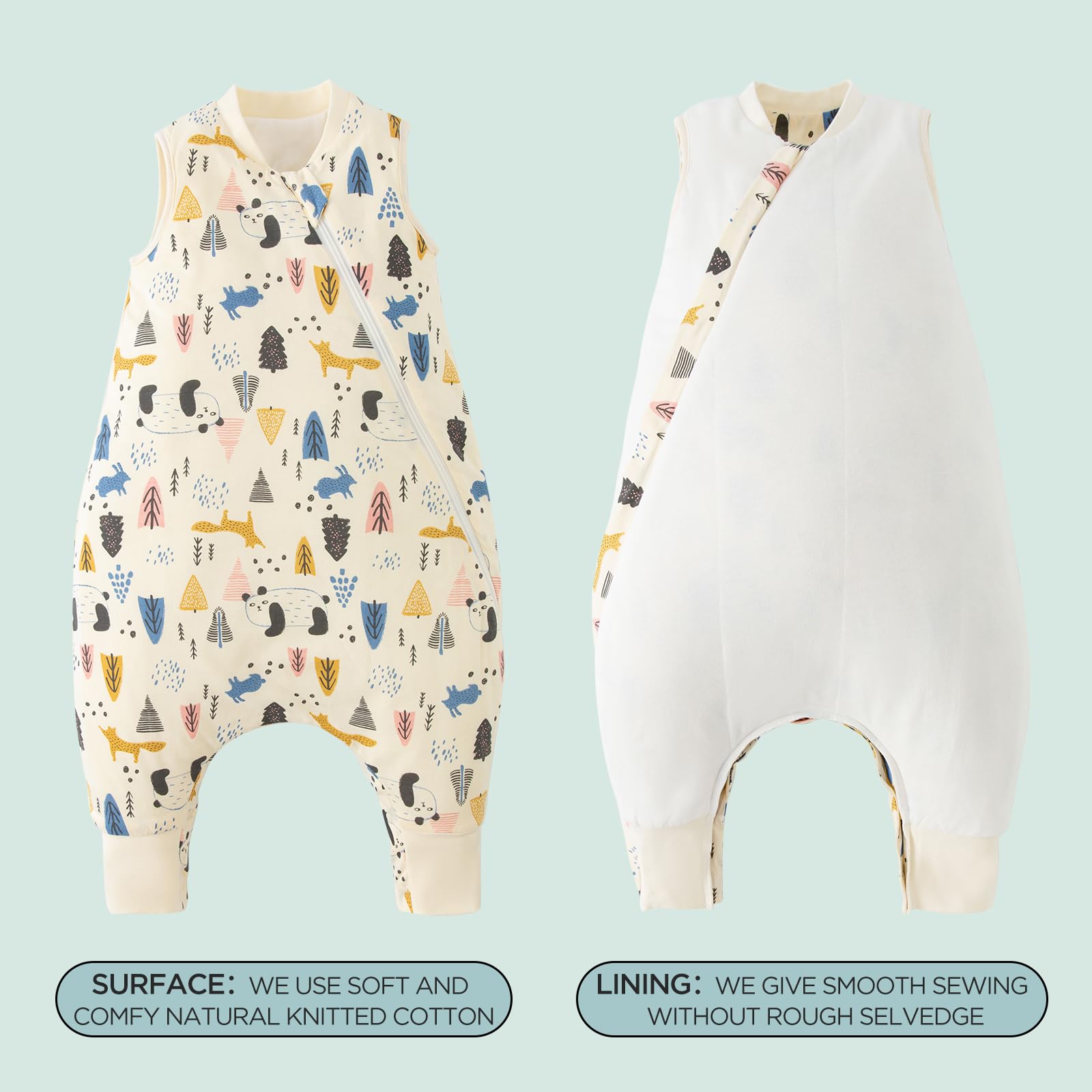 Duomiaomiao 1.5 TOG Toddler Sleep Bag 6-12 Months 100% Cotton Four Season Side Open Zipper Baby Sleep Sack with Feet, Breathable Toddler Wearable Blanket