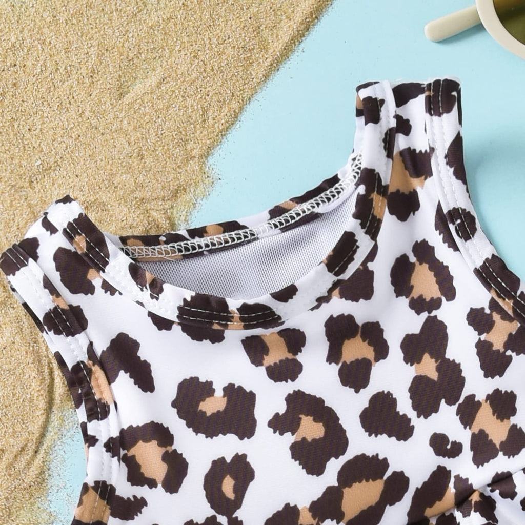 Toddler Little Girls Swimsuit Two Piece Cheetah Ruffle Bathing Suit Bikini Tops Bottoms Swimming Suit Swimwear Beach Wear Leopard 4T - 5T