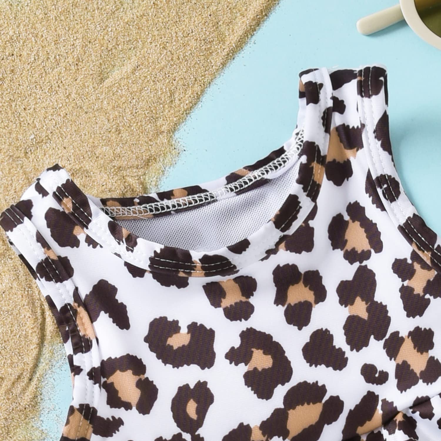 Toddler Little Girls Swimsuit Two Piece Cheetah Ruffle Bathing Suit Bikini Tops Bottoms Swimming Suit Swimwear Beach Wear Leopard 4T - 5T
