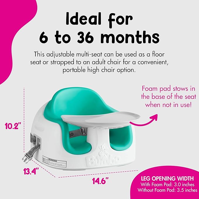 Bumbo 2 Pack 3-in-1 Multi-Seat for 6 to 36 Months, Travel Baby Feeding and Play Floor Seat, All-in-One Portable Booster with Tray & Toddler High Chair, Aqua