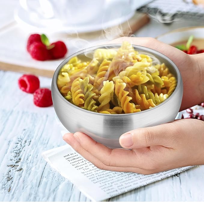 LIANYU 2-Piece 304 Stainless Steel Toddlers Bowls, 12oz Small Bowls for Kids Children Baby, Feeding Set for Soup Dinner, Heavy Duty & Double-Walled, Dishwasher Safe