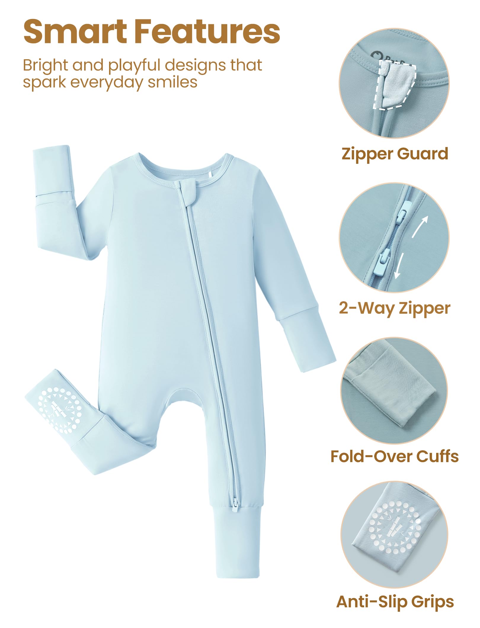 PATPAT Baby Footies Boys Girls - Bamboo Viscose - 2 Way Zipper & Non-Slip Soles Romper Mitten - Footed & Footless Infant Clothes Unisex Jumpsuit 2 Pack Blue/Planet/Dinosaur 18-24 Months