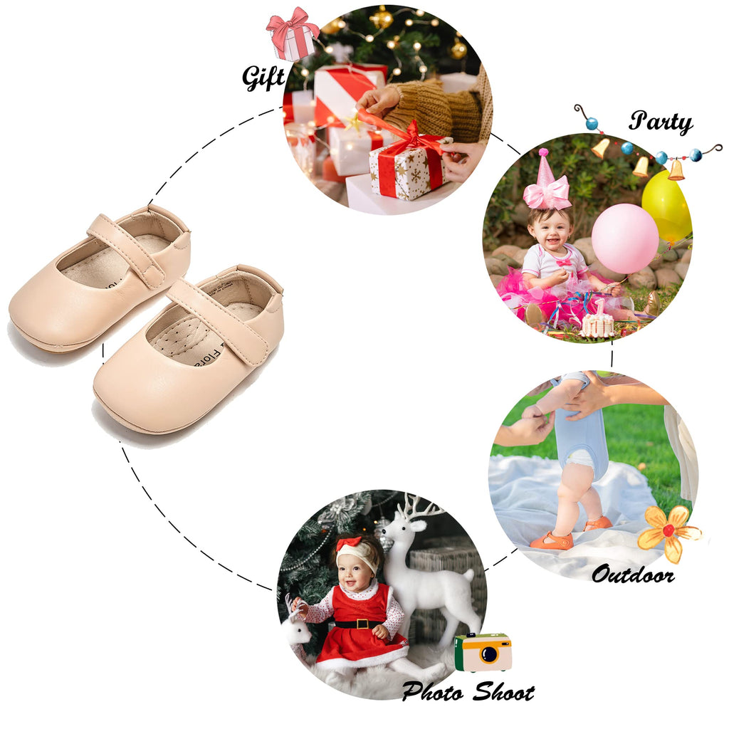 Felix & Flora Soft Sole Leather Baby Shoes - Infant Baby Walking Shoes Moccasinss Rubber Sole Crib Shoes(Nude,6-9 Months Infant)