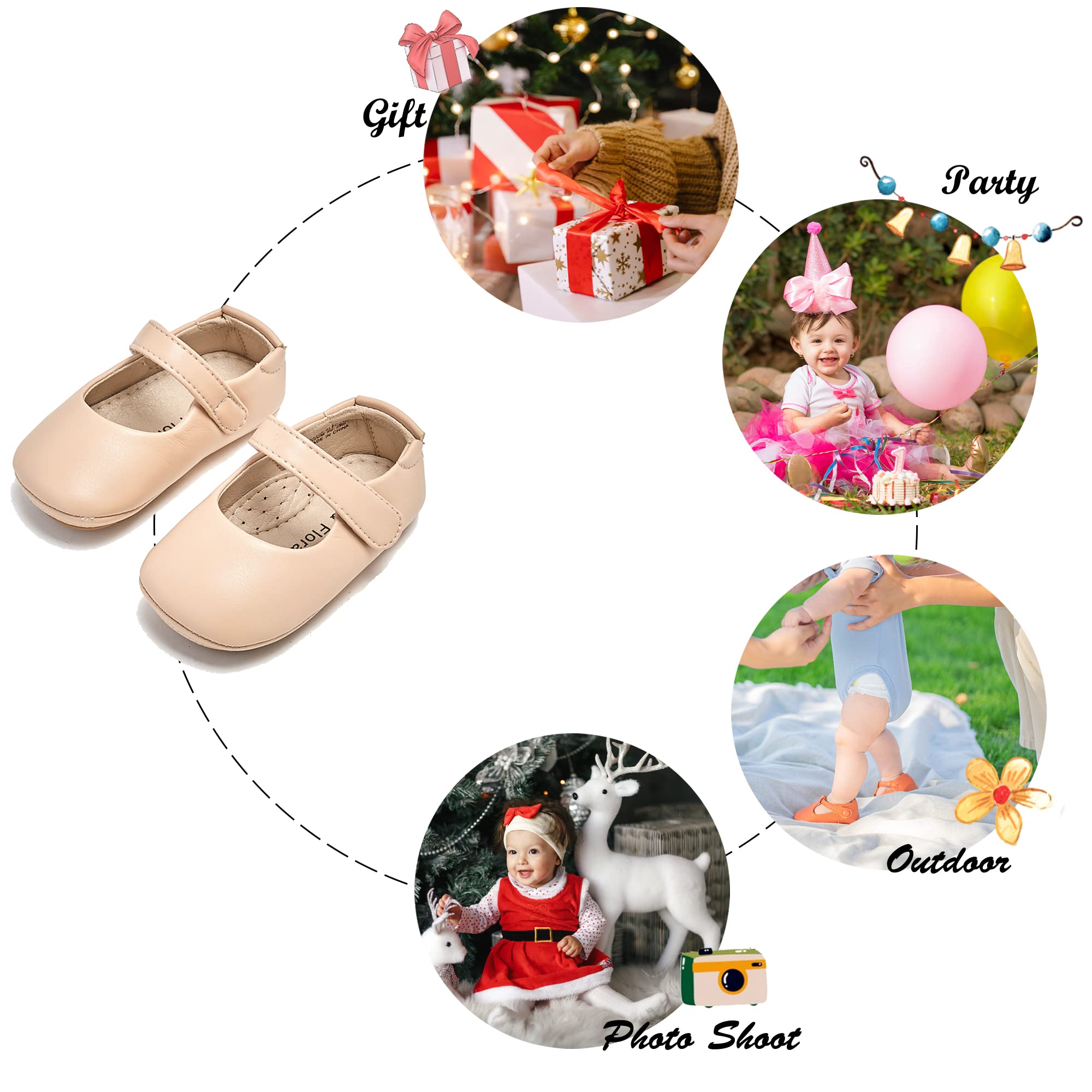 Felix & Flora Soft Sole Leather Baby Shoes - Infant Baby Walking Shoes Moccasinss Rubber Sole Crib Shoes(Nude,6-9 Months Infant)