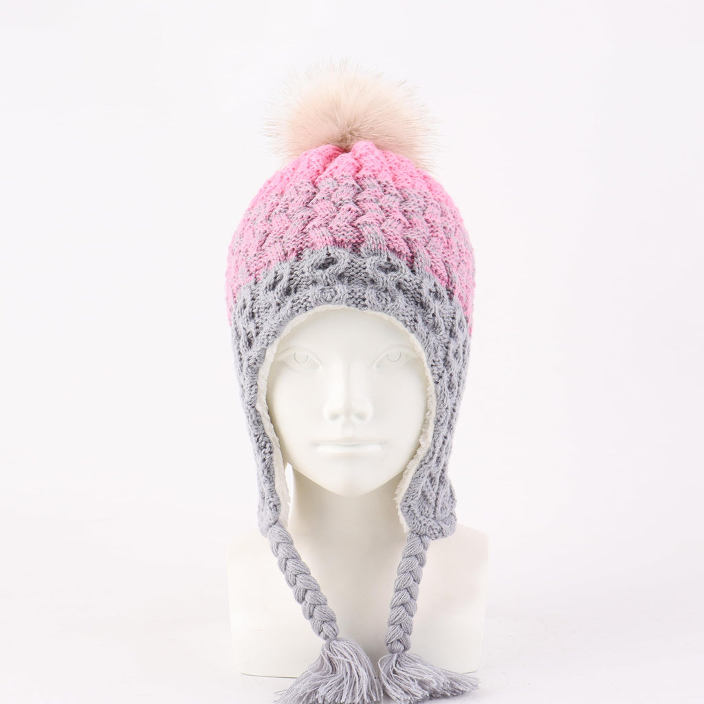 LANGZHEN Infant Pom Pom Beanie Kid Winter Hats Toddler Cap Knit Warm Beanies Caps for Baby Boys Girls(Gradient- Pink+Grey,12-24 Months)