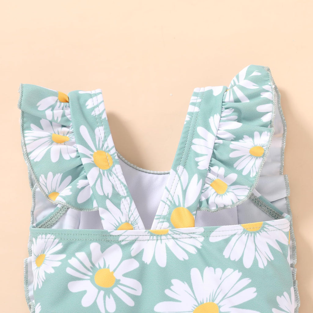 Newborn Baby Girl Ruffle Swimsuit Infant Toddler One Piece Floral Bikini Beach Bathing Swimwear Set(W2 Green,12-18 Months)
