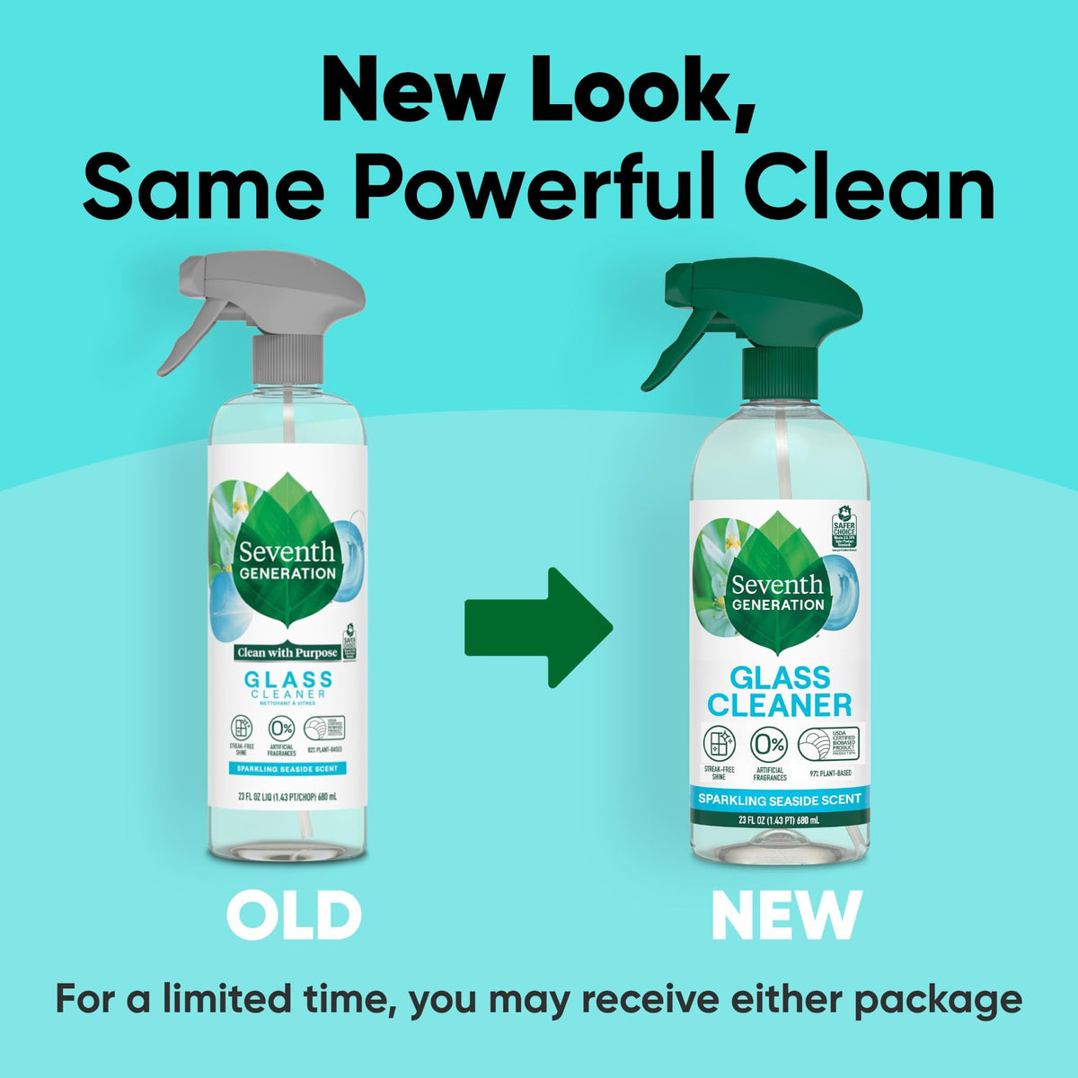 Seventh Generation Glass Cleaner, Biodegradable Formula, Sparkling Seaside Scent, 23 oz (Pack of 4)