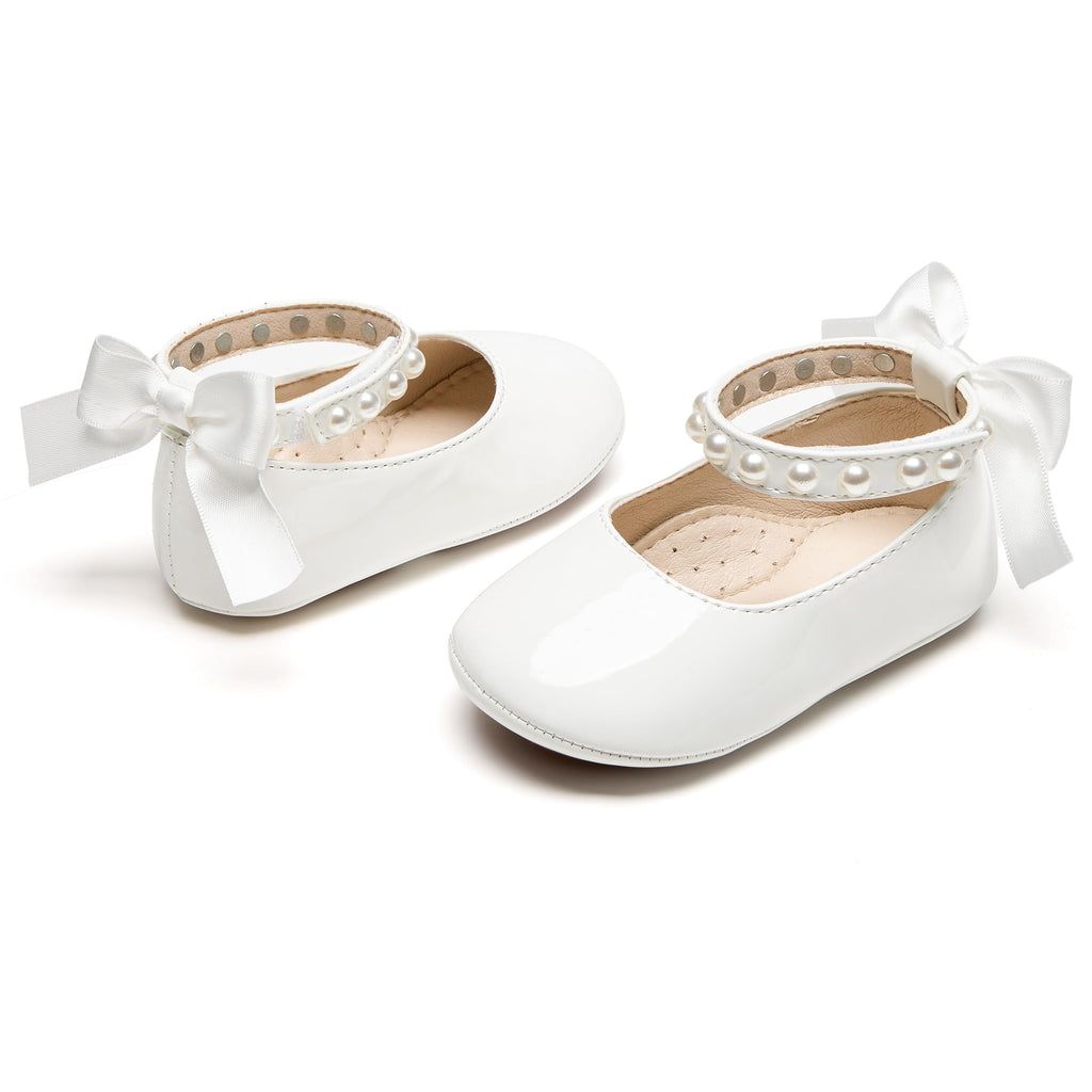 PHIRAMIN Baby Girls Ivory White Mary Jane Flats - Infant 12-18 Months Walking Shoes Soft Rubber Sole Princess Wedding