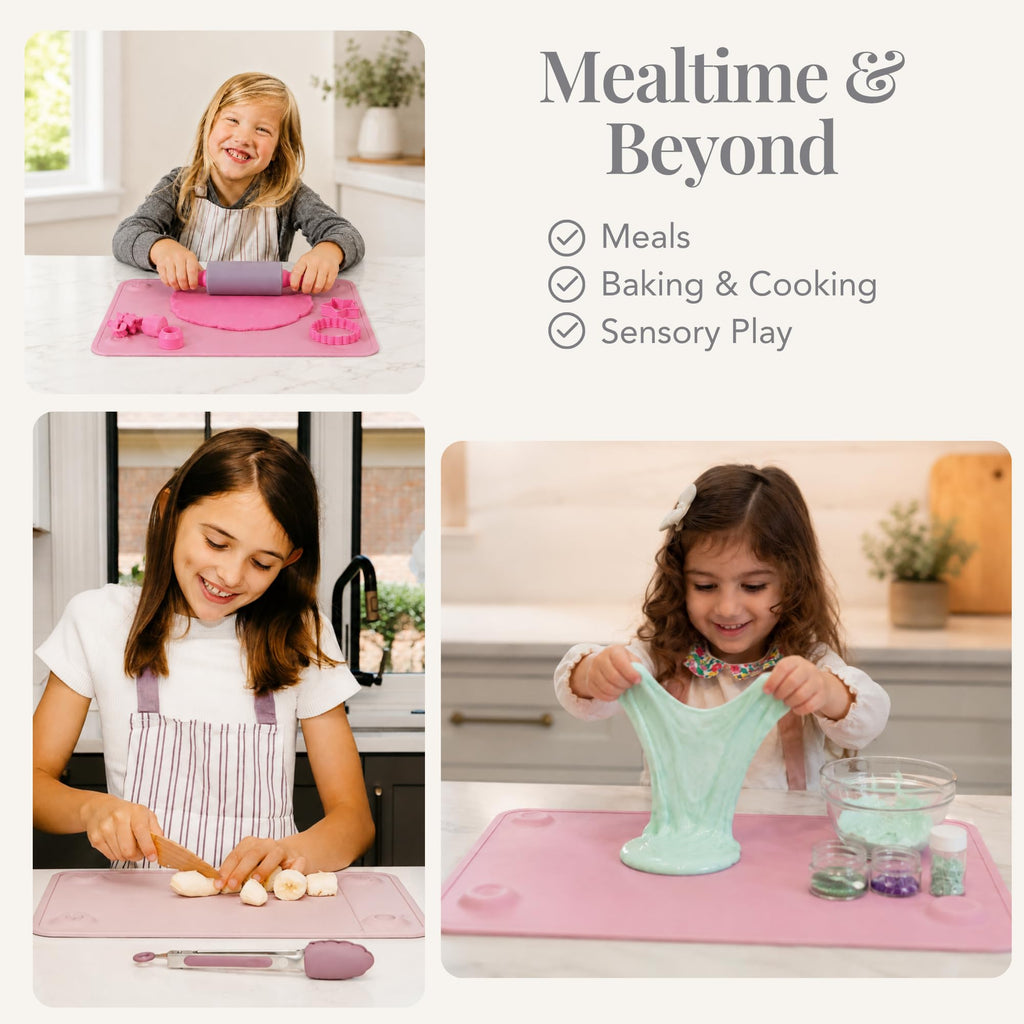 WeeSprout Silicone Suction Placemats for Babies, Toddlers & Kids, Durable Food Grade Silicone with Non-Slip Suction, Raised Edges Contain Mess, Dishwasher Safe, for Dining Table & Restaurants, 2 Pack