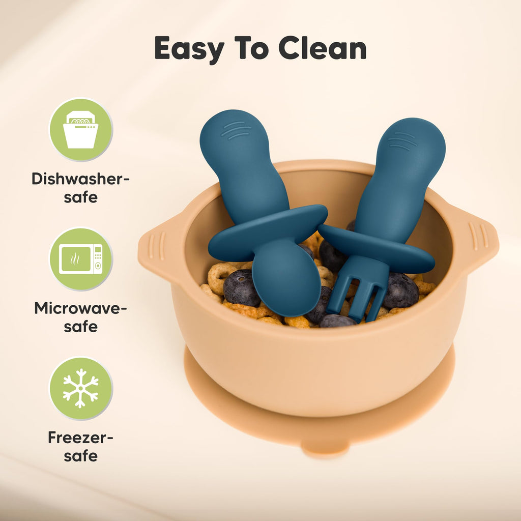 KeaBabies 4-Pack Silicone Baby Spoons and Forks Set BPA-Free (Valiant)