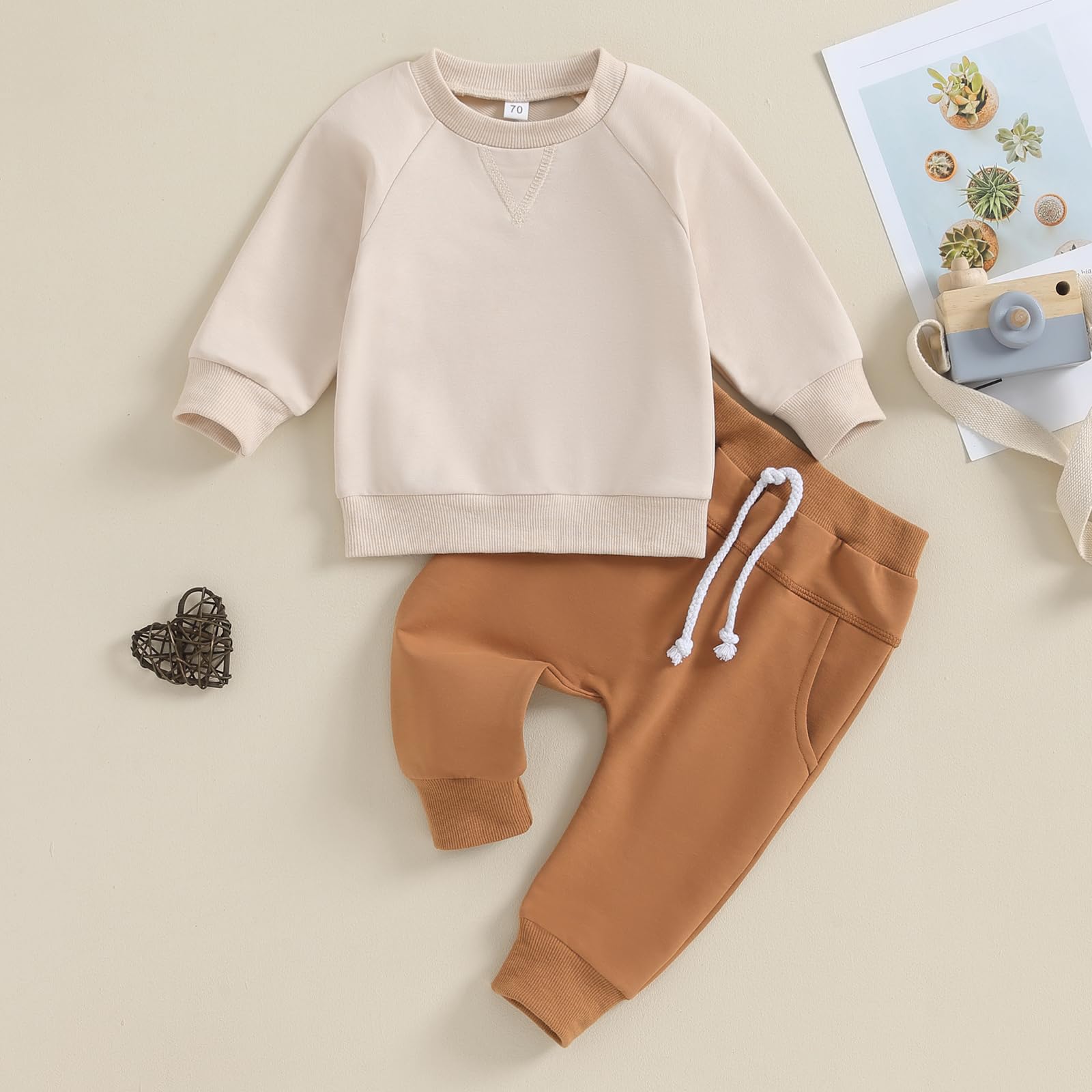 MA&BABY Toddler Baby Boy Clothes Solid Color Sweatshirt Jogger Pants Set