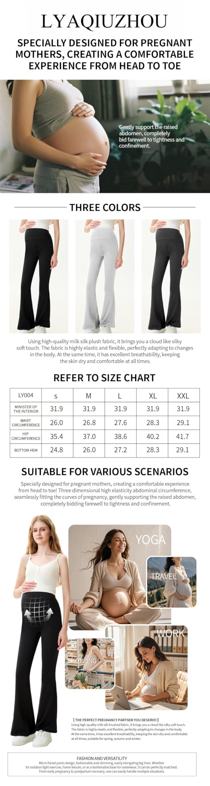 LYAQIUZHOU High Waist Yoga Pants, Maternity Bootcut Leggings, Cotton Blend Spandex, Black Gray Light Gray, S-XXL, (US, Alpha, X-Large, Plus, Tall, Light Gray)