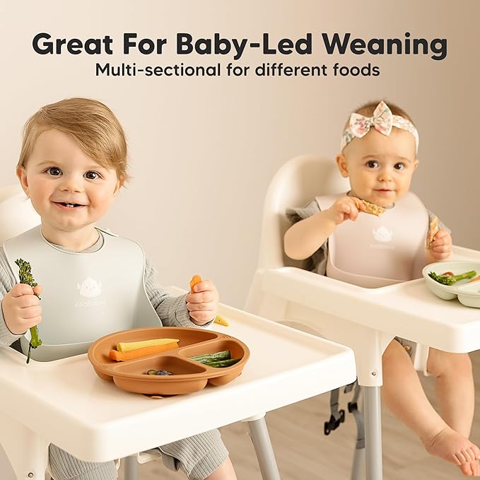 KeaBabies Suction Plates for Baby, Toddler - 3-Pack 100% Silicone Toddler Plates with Suction, Divided, BPA-Free Baby Led Weaning Essentials for Kids, Dishwasher, Microwave Safe, Durable (Quantum)