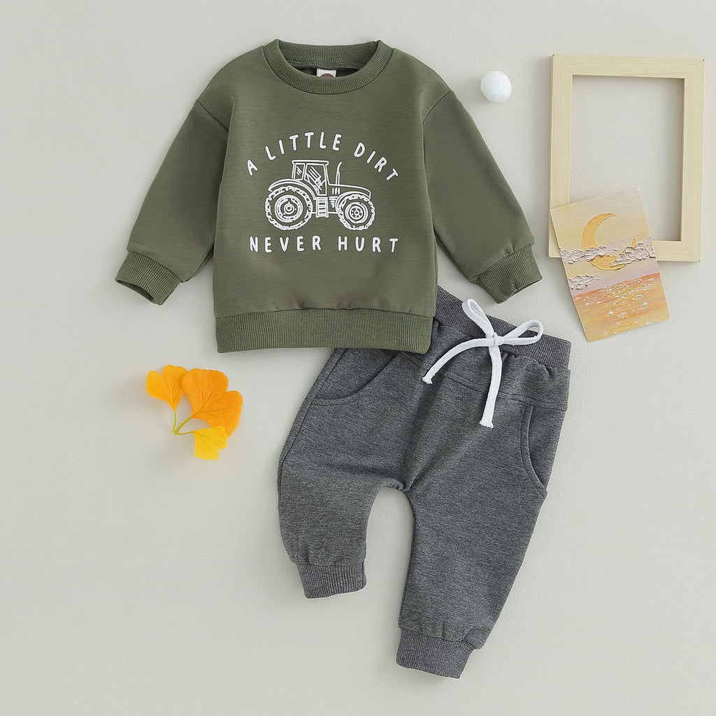 MA&BABY Toddler Baby Boy Clothes Solid Color Sweatshirt Jogger Pants Set
