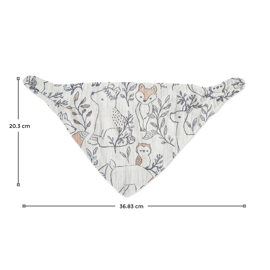 Crane Baby Soft Muslin Baby Bib Set, Adjustable and Absorbent Bandana Style Bibs for Boys and Girls, Woodland Animal, 3 Piece, 18.5” x 9”