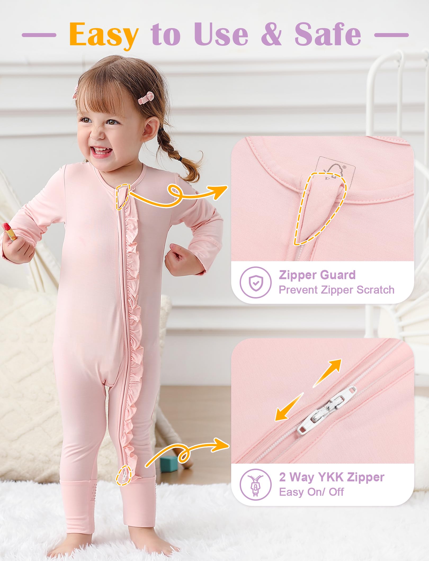 JunNeng Baby Girl Viscose from Bamboo Sleeper Pajamas with Mitten Cuffs