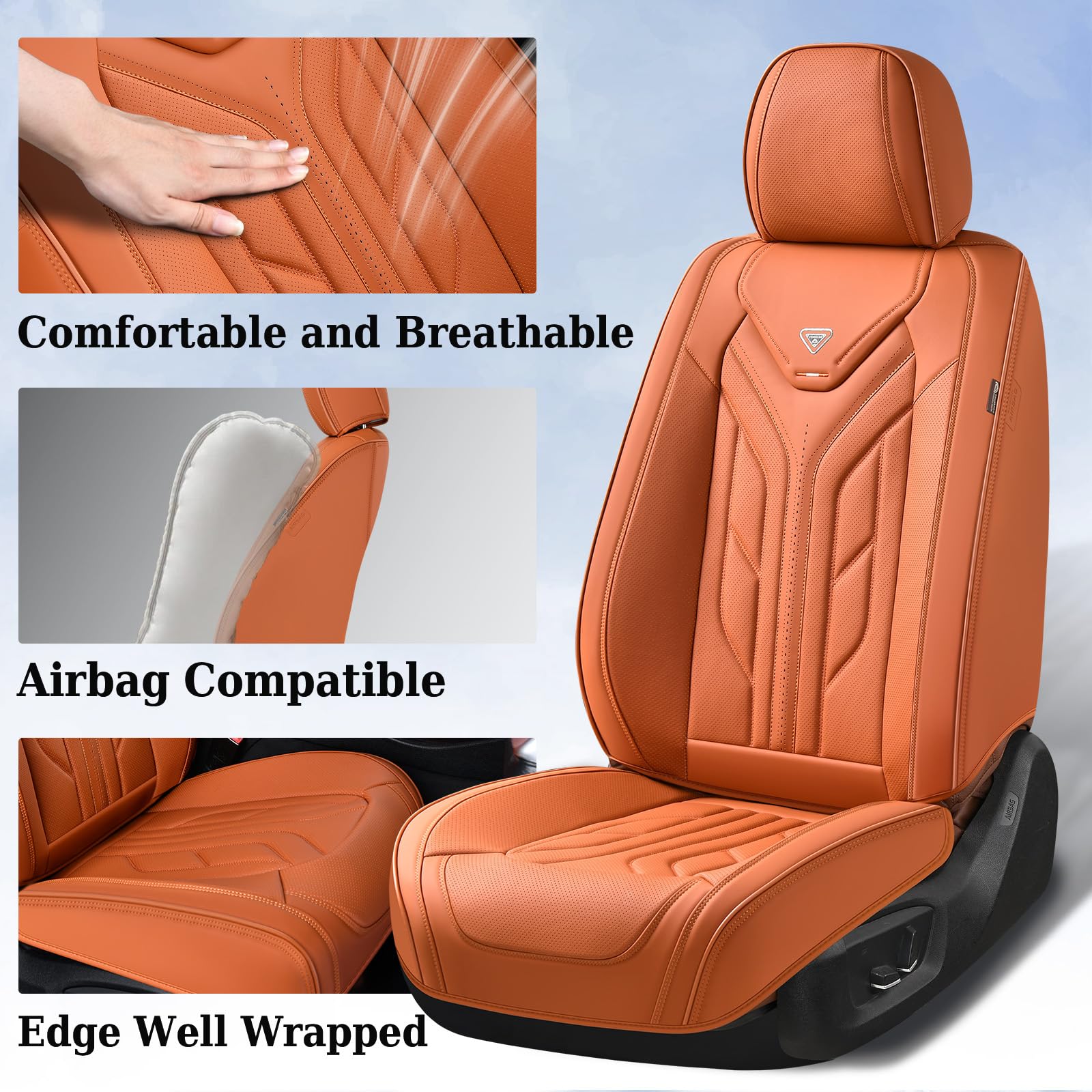 Coverado Seat Covers, Car Seat Covers Front Seats, Leather Seat Covers for Cars, Automotive Seat Covers Car Seat Protector Car Seat Cushion Universal Fit for Most Sedans SUV Pick-up Truck(Orange)