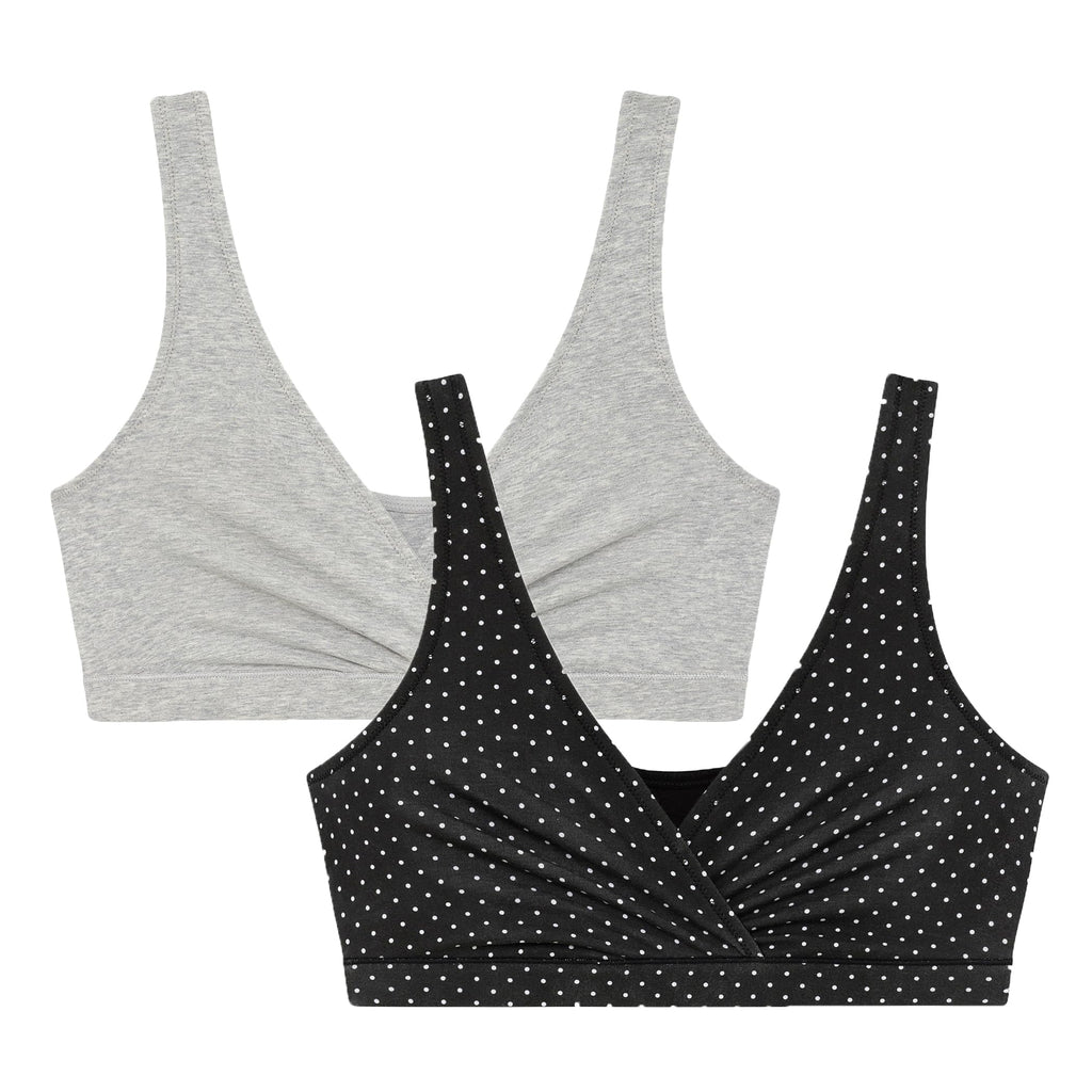 Motherhood Maternity Women’s 2-Pack Wrap Front Nursing Bras, Mini Dot/Heather Grey, XL