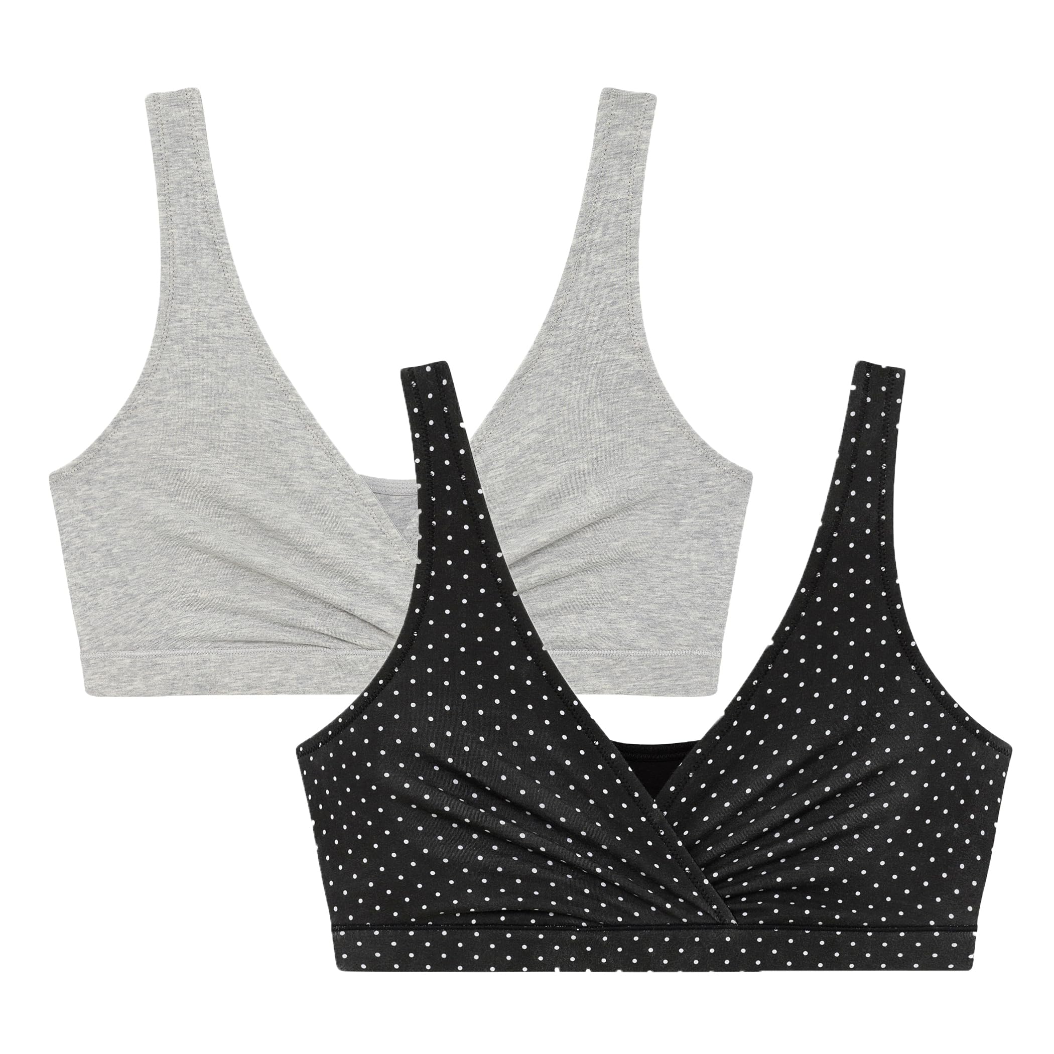 Motherhood Maternity Women’s 2-Pack Wrap Front Nursing Bras, Mini Dot/Heather Grey, XL