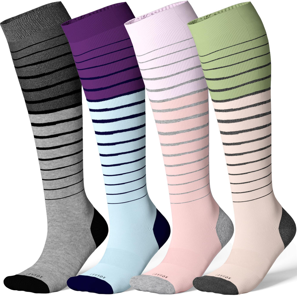 LEVSOX Viscose Made from Bamboo Compression Socks for Pregnant Women 20-30 mmHg Knee High Cute Funny Mens Supports Socks for Nurses, Medical, Travel and Flight, Stripe