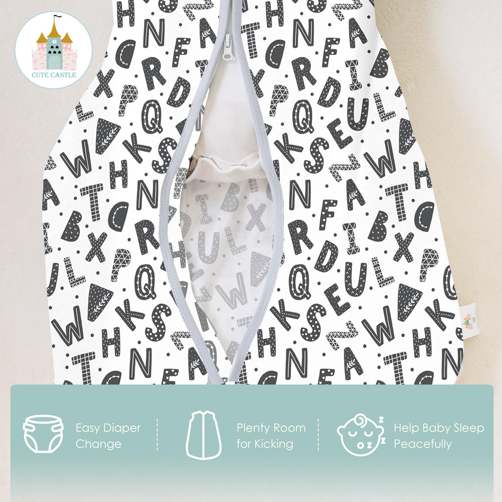 Cute Castle Baby Sleep Sack 12-18 Months - Lightweight 100% Cotton 2-Way Zipper TOG 0.5 Infant Wearable Blanket, Newborn Essentials Toddler Sleep Clothes, 3 Pack(Gray, Letters, Stars)