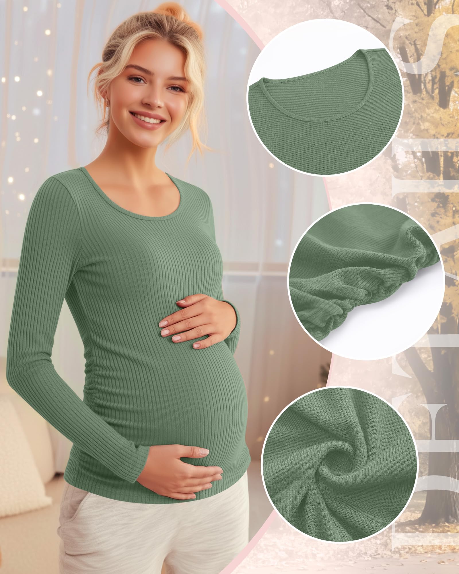 Riyiper 4 Pack Women's Cotton Ribbed Maternity Shirts, 4-Color, Small