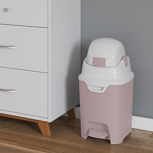 Foundations Mini Hands-Free Diaper Pail with Airtight Lid - Durable & Odorless Diaper Disposal, Large Capacity, Holds up to 30 Newborn Diapers, Refill with Any Bags - Pink